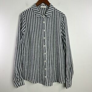 CP Shades Mens Button Up Shirt 100% Linen Stripes Chambray Size‎ Med Long Sleeve